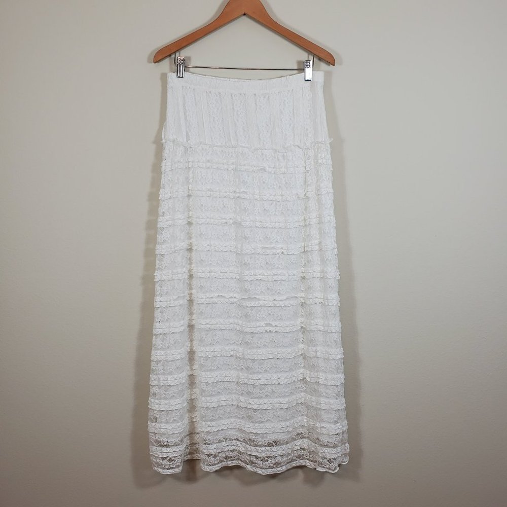 Lapis Anthropologie White Ruffle Lace Maxi Skirt L